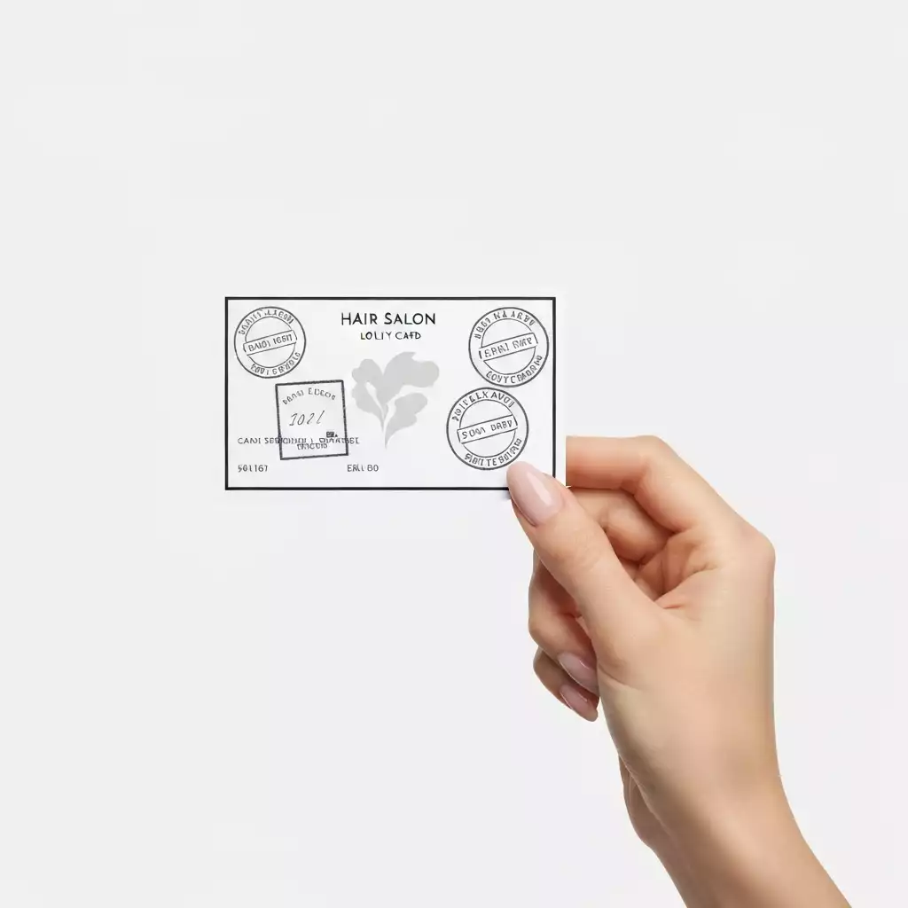 Hand holding a hair salon loyalty card with stamps, clean background