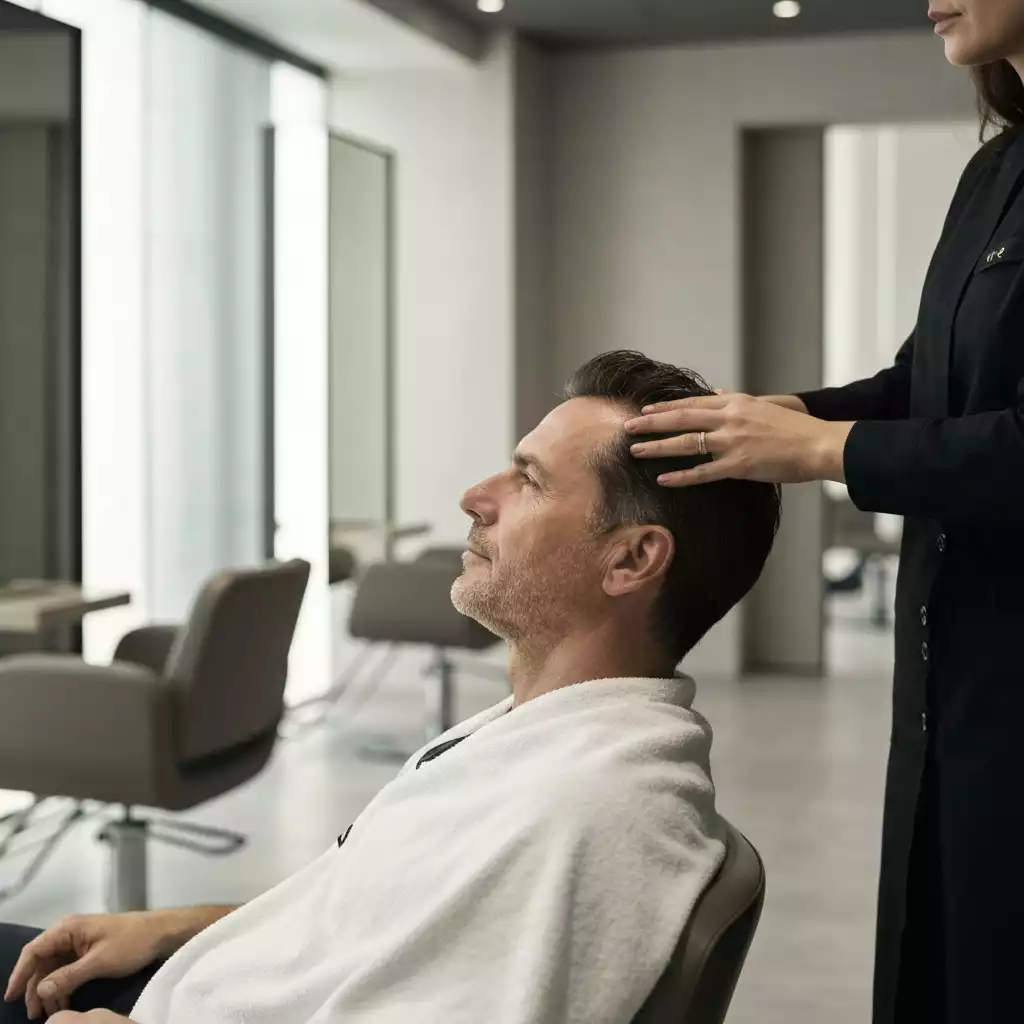 Customer enjoying hair treatment at salon